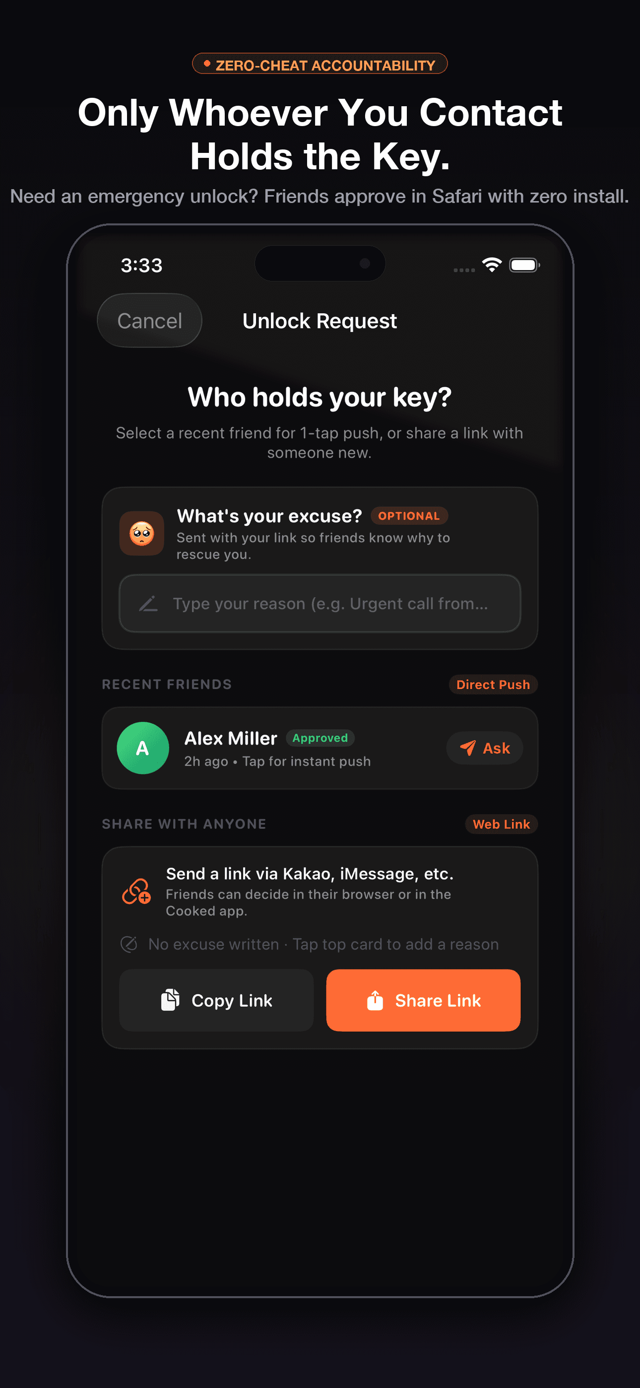 Cooked app screenshot: friend rescue link interface