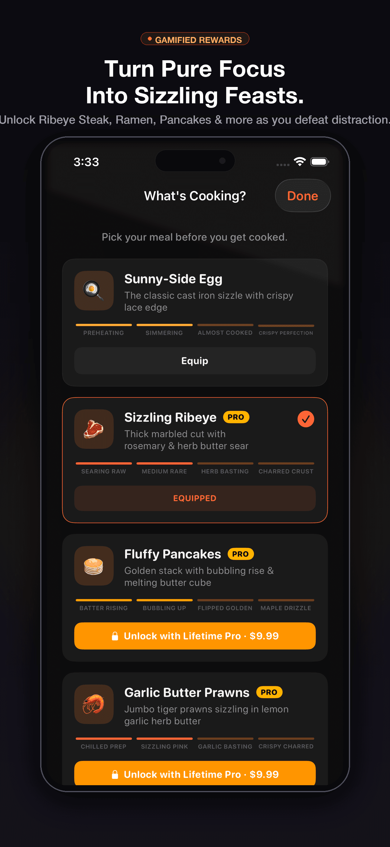 Cooked app screenshot: culinary rewards and skillet achievements